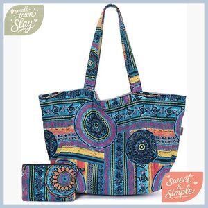 Large Capacity Canvas Tote Bag with Zipper Closure and Shoulder Strap